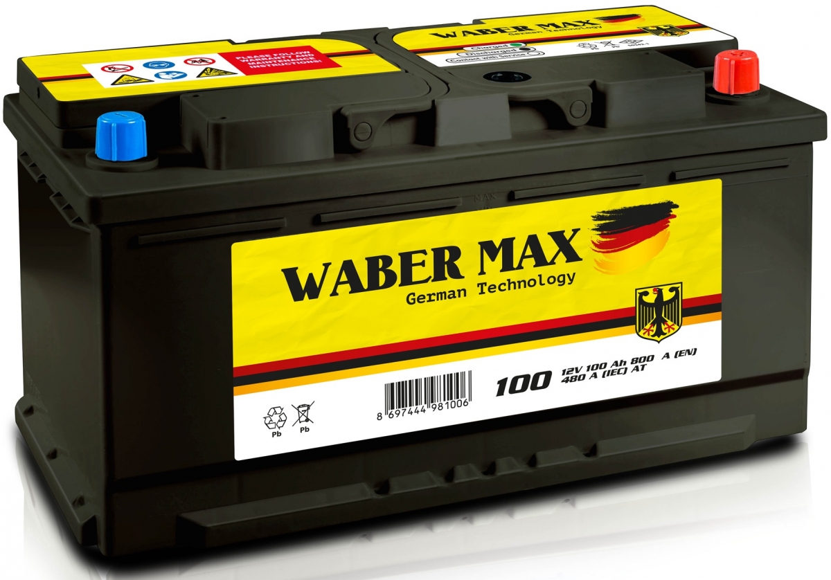 აკუმულატორი WABER MAX 100Ah/800A 12V DIN მარჯვენა (353x175x175)